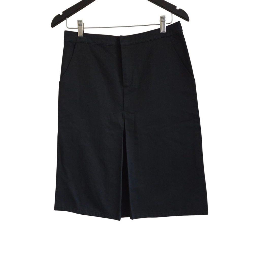 Gap Vintage 90s Cotton A-Line Skirt Black Size 6 Front Pleat Pockets Preppy